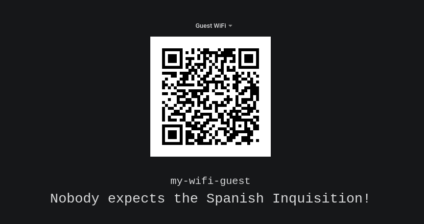 Screenshot of a Grafana Panel with QR code, WiFi SSID and
Passphrase